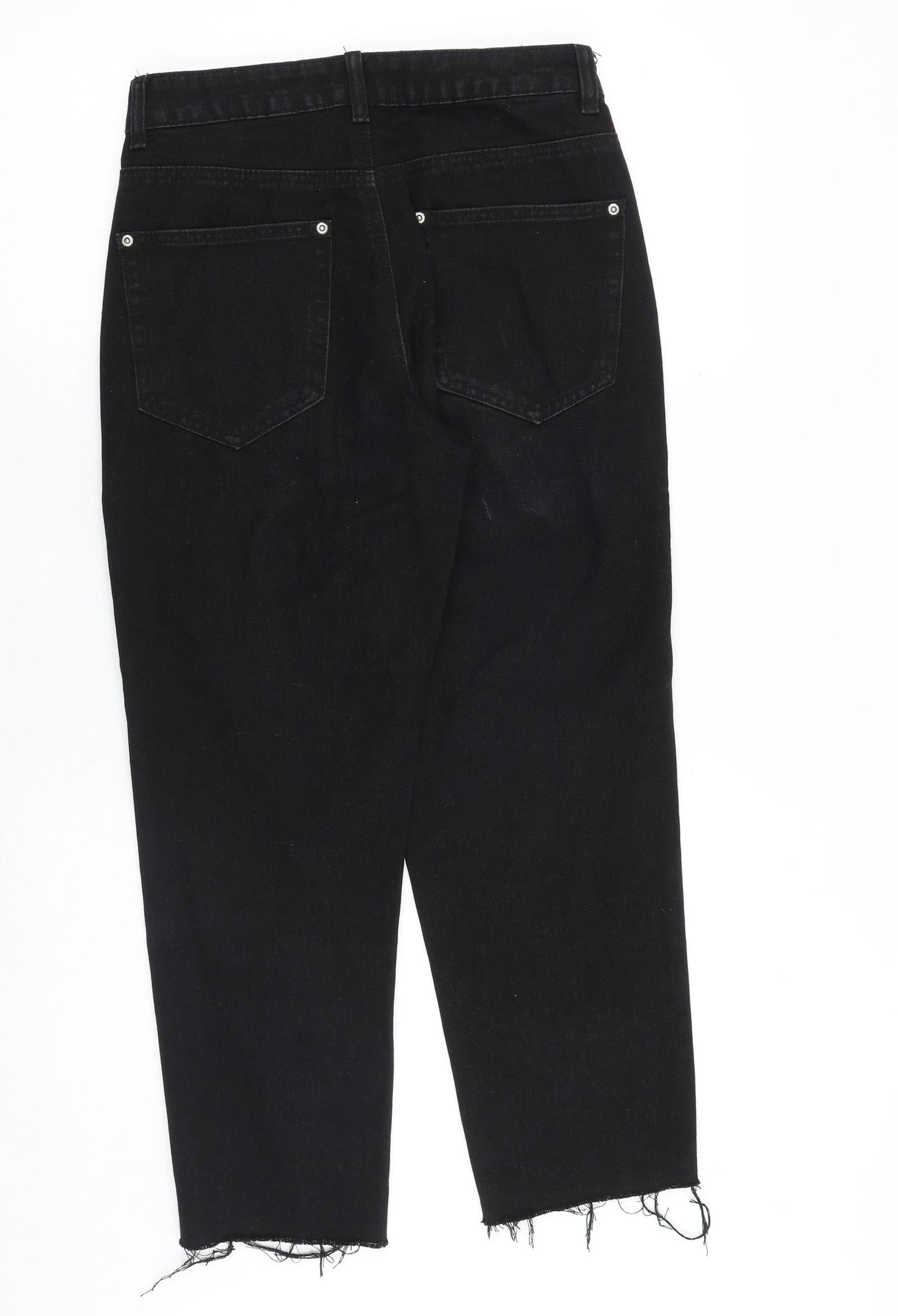 PRETTYLITTLETHING Womens Black Cotton Straight Jeans Size 8 Relaxed Zip