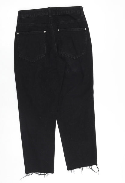 PRETTYLITTLETHING Womens Black Cotton Straight Jeans Size 8 Relaxed Zip