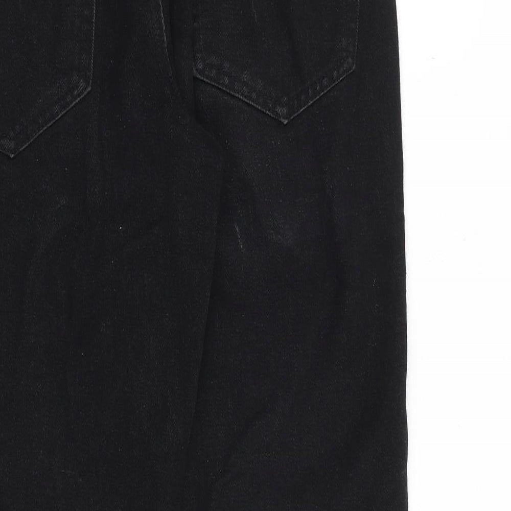 PRETTYLITTLETHING Womens Black Cotton Straight Jeans Size 8 Relaxed Zip