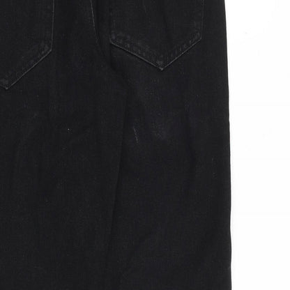 PRETTYLITTLETHING Womens Black Cotton Straight Jeans Size 8 Relaxed Zip