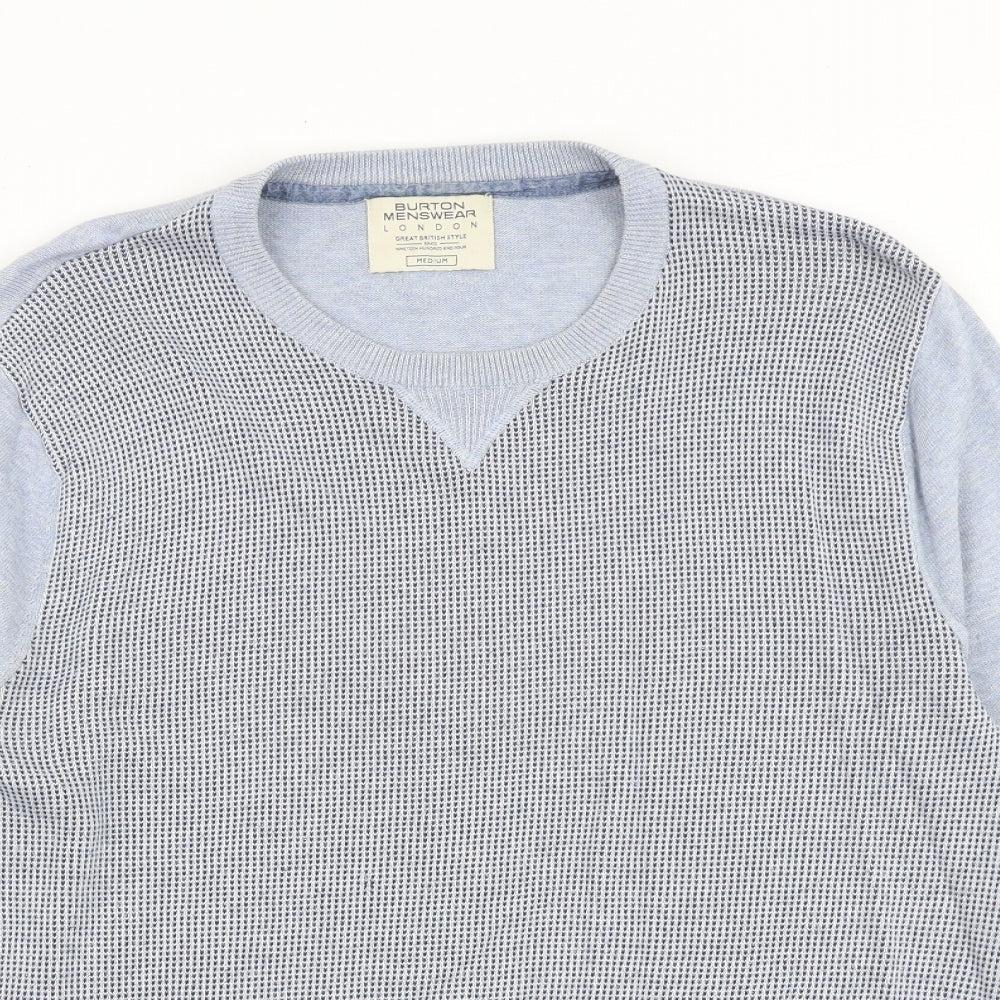 Burton Mens Blue Round Neck Geometric Cotton Pullover Jumper Size M Long Sleeve