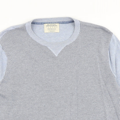 Burton Mens Blue Round Neck Geometric Cotton Pullover Jumper Size M Long Sleeve