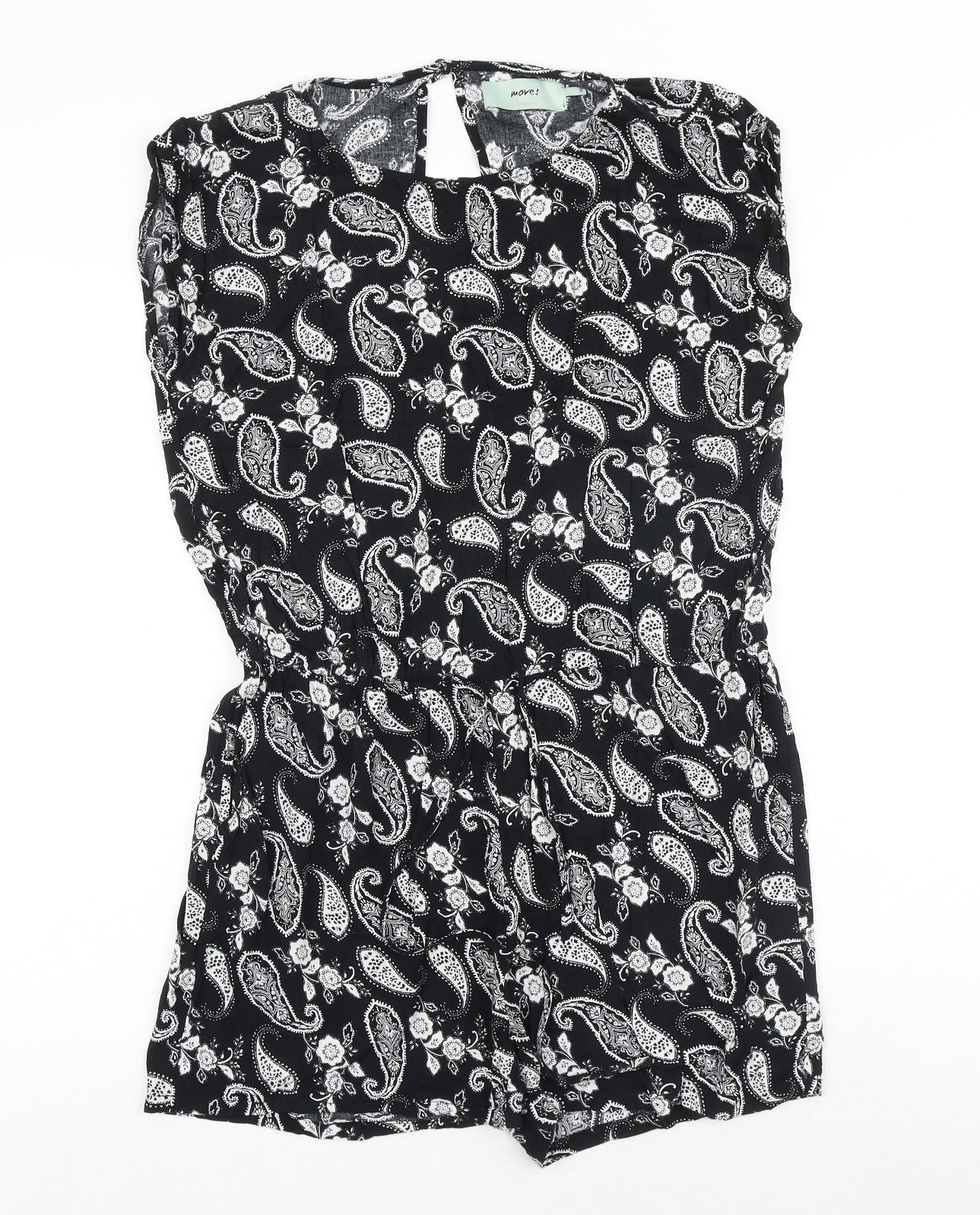 Moves Womens Black Paisley Polyester Playsuit One-Piece Size 10 Button - Cut Out Back Detail