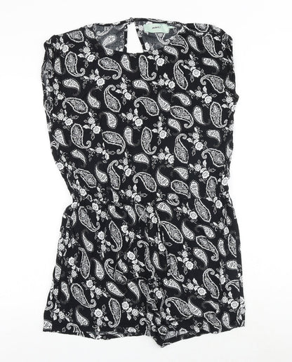 Moves Womens Black Paisley Polyester Playsuit One-Piece Size 10 Button - Cut Out Back Detail