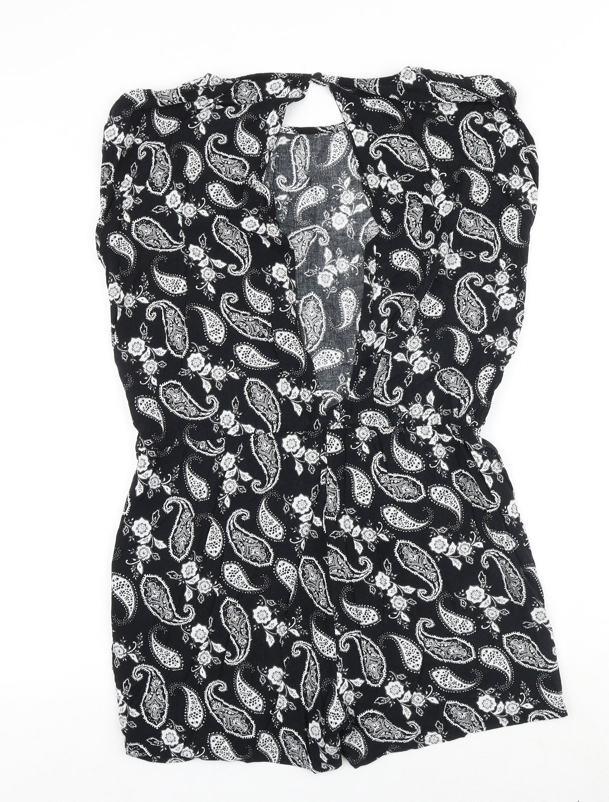 Moves Womens Black Paisley Polyester Playsuit One-Piece Size 10 Button - Cut Out Back Detail