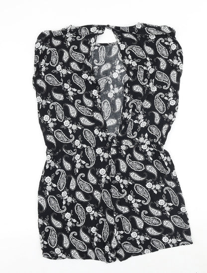 Moves Womens Black Paisley Polyester Playsuit One-Piece Size 10 Button - Cut Out Back Detail