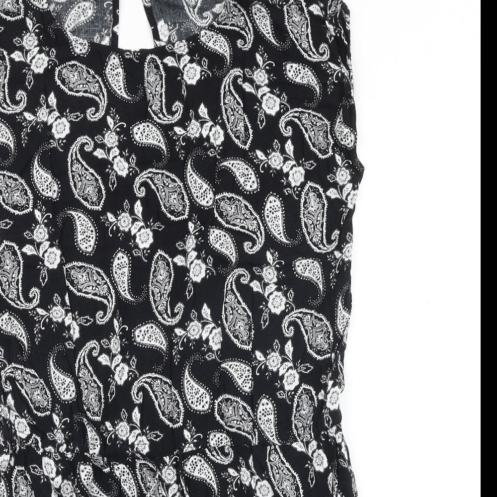 Moves Womens Black Paisley Polyester Playsuit One-Piece Size 10 Button - Cut Out Back Detail