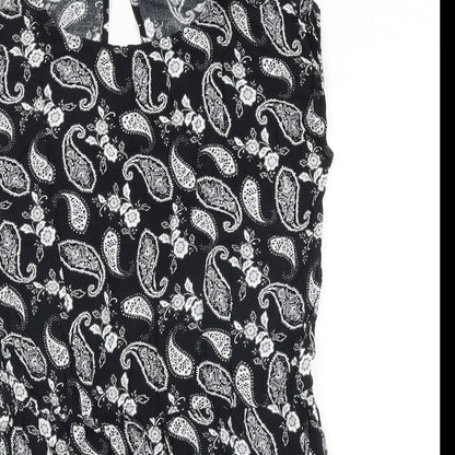 Moves Womens Black Paisley Polyester Playsuit One-Piece Size 10 Button - Cut Out Back Detail