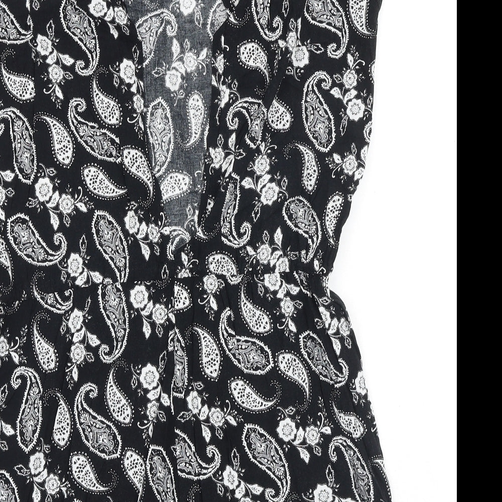 Moves Womens Black Paisley Polyester Playsuit One-Piece Size 10 Button - Cut Out Back Detail