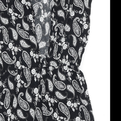 Moves Womens Black Paisley Polyester Playsuit One-Piece Size 10 Button - Cut Out Back Detail
