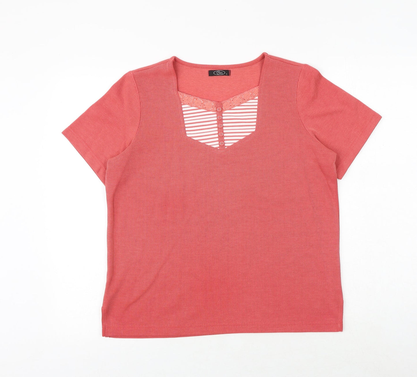 Bonmarché Womens Pink Striped Cotton Basic Blouse Size S Square Neck