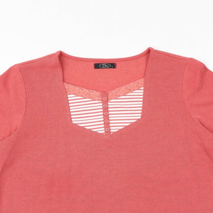Bonmarché Womens Pink Striped Cotton Basic Blouse Size S Square Neck