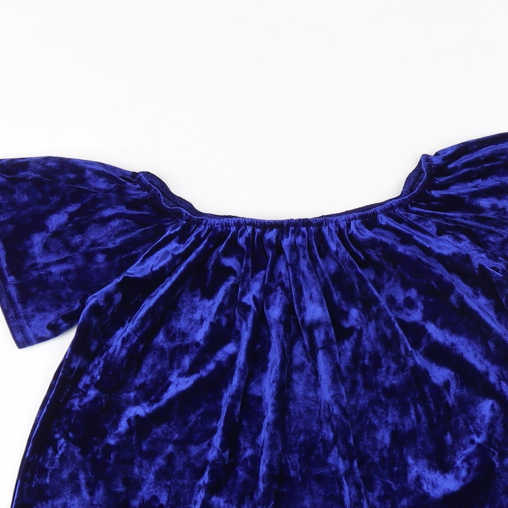 Quiz Womens Blue Polyester Basic Blouse Size 6 Round Neck