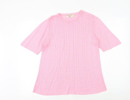 EWM Womens Pink Polyester Basic T-Shirt Size 14 Round Neck