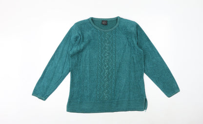 Avant Garde Womens Green Round Neck Acrylic Pullover Jumper Size S - Padded shoulders