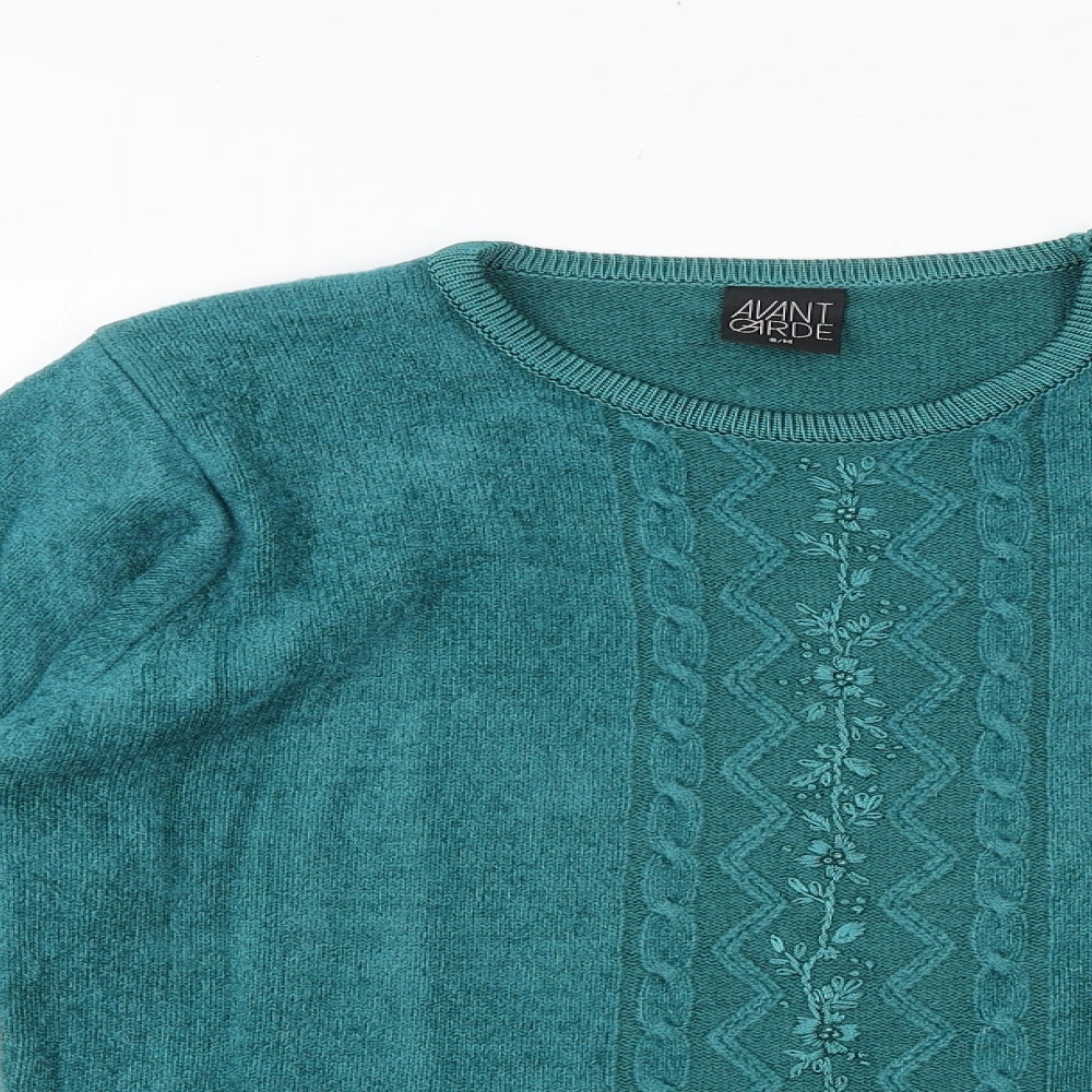 Avant Garde Womens Green Round Neck Acrylic Pullover Jumper Size S - Padded shoulders