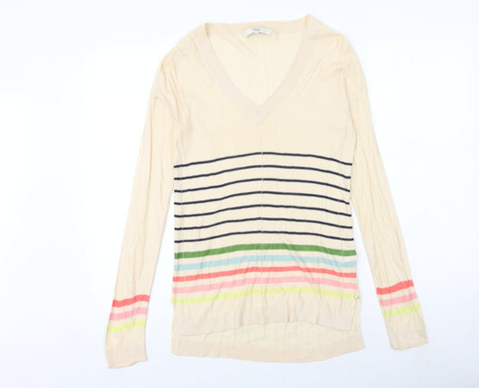 NEXT Womens Multicoloured Striped Viscose Basic Blouse Size 8 V-Neck - Sheer
