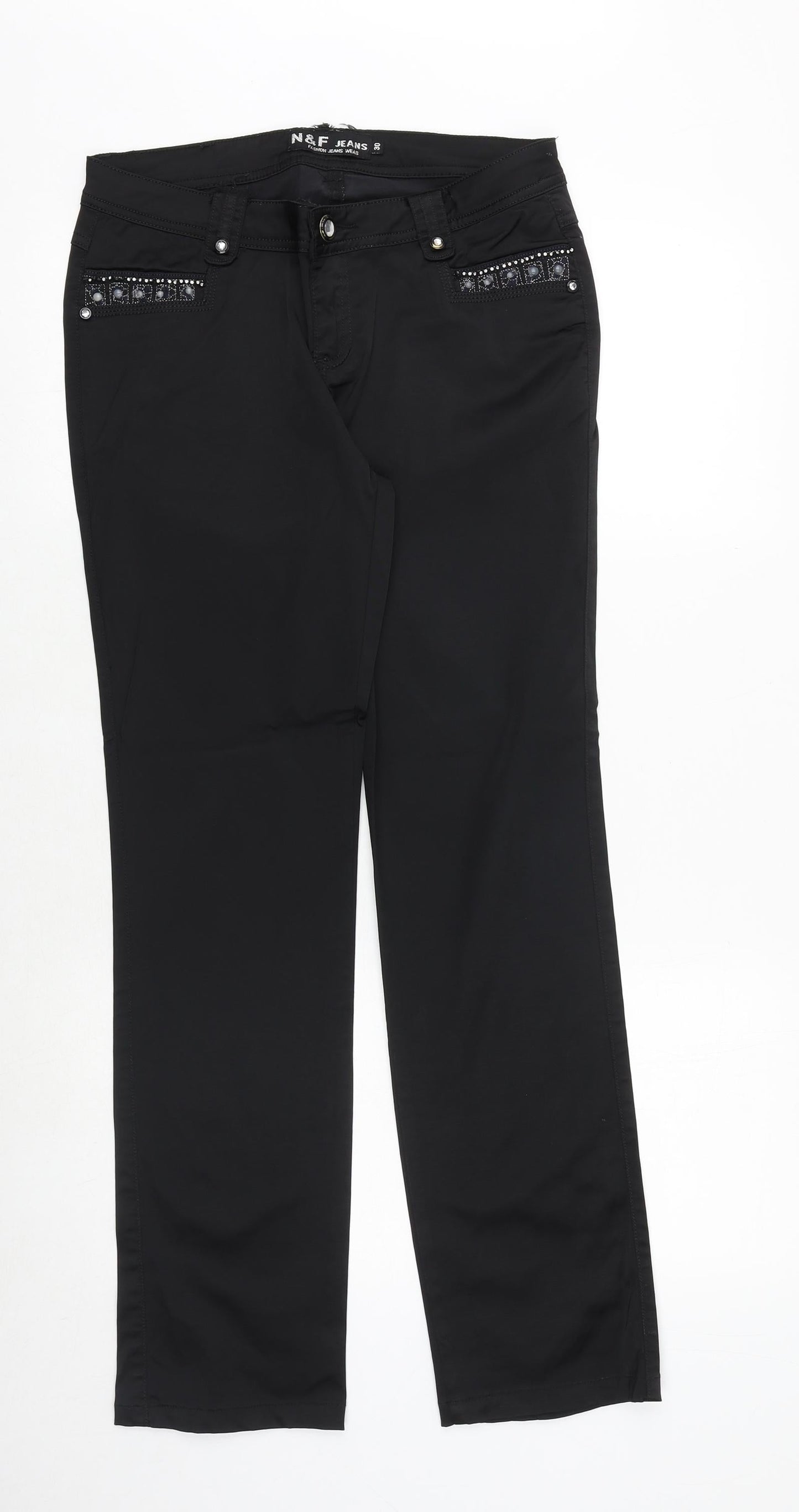N&F Jeans Womens Black Cotton Straight Jeans Size 30 Regular Zip
