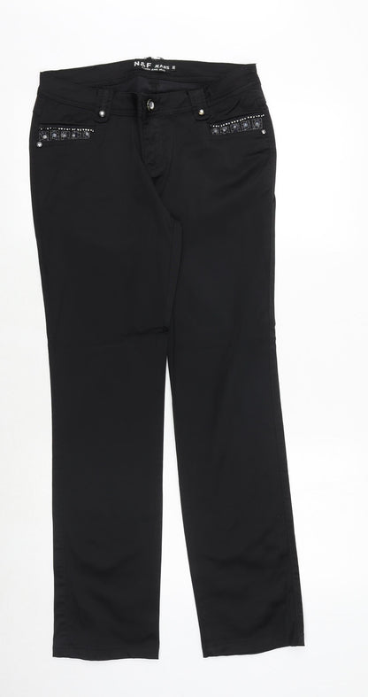 N&F Jeans Womens Black Cotton Straight Jeans Size 30 Regular Zip