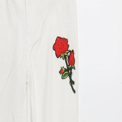 FBsister Womens Yellow Cotton Skinny Jeans Size S Regular Zip - Flower