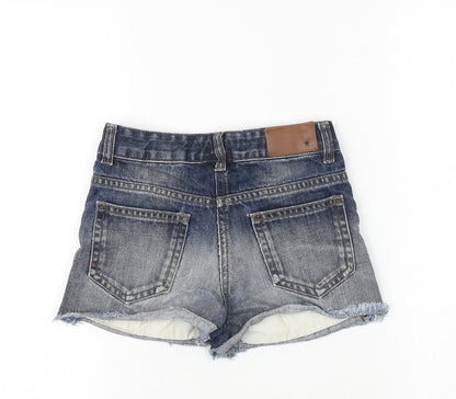 NEXT Girls Blue 100% Cotton Boyfriend Shorts Size 6 Years Regular Zip