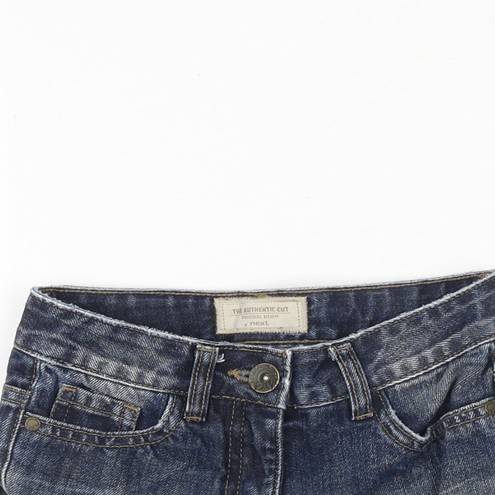 NEXT Girls Blue 100% Cotton Boyfriend Shorts Size 6 Years Regular Zip