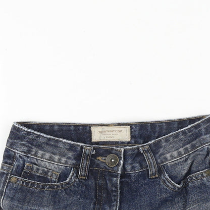 NEXT Girls Blue 100% Cotton Boyfriend Shorts Size 6 Years Regular Zip