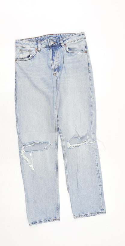 Monki Womens Blue Cotton Straight Jeans Size 28 in Regular Zip