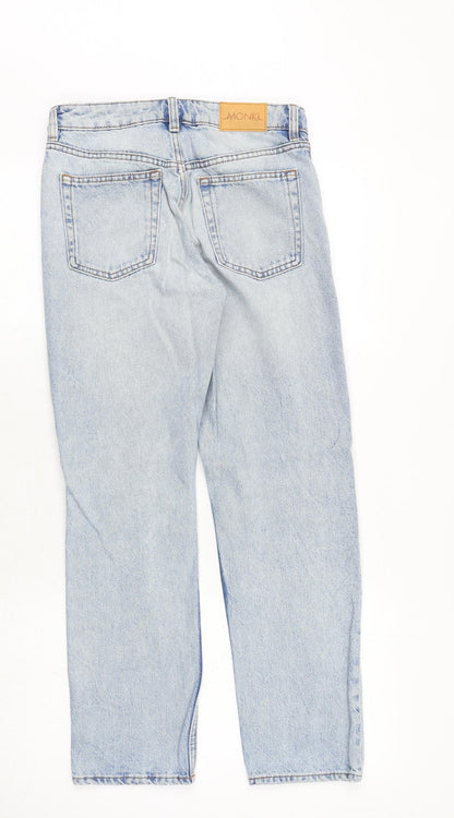Monki Womens Blue Cotton Straight Jeans Size 28 in Regular Zip