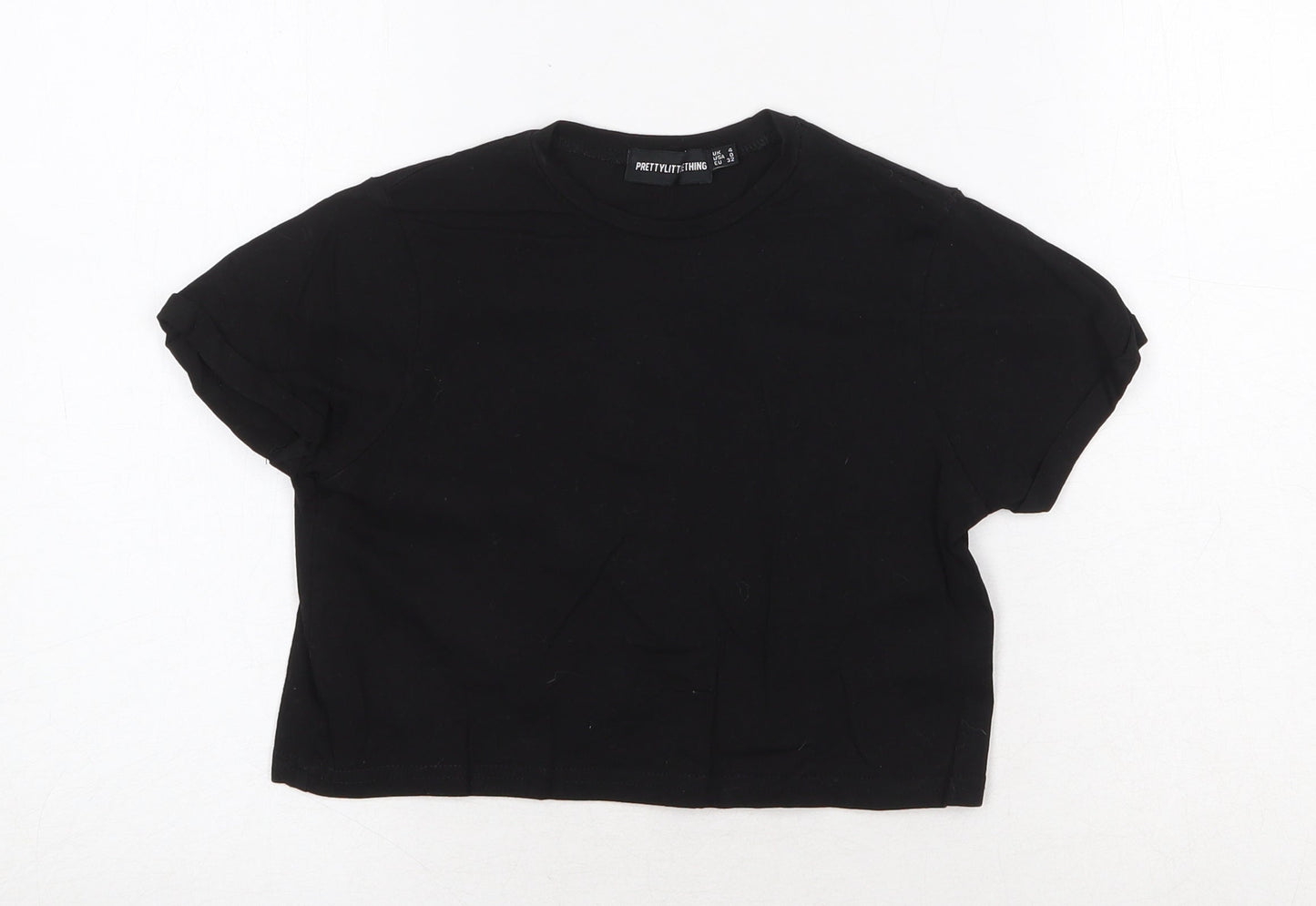 Womens UK Size 4 PRETTYLITTLETHING Black Cropped T-Shirt