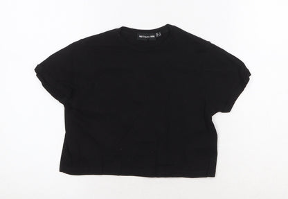 Womens UK Size 4 PRETTYLITTLETHING Black Cropped T-Shirt
