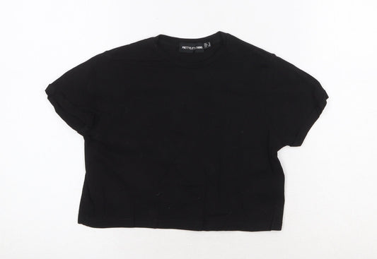 Womens UK Size 4 PRETTYLITTLETHING Black Cropped T-Shirt