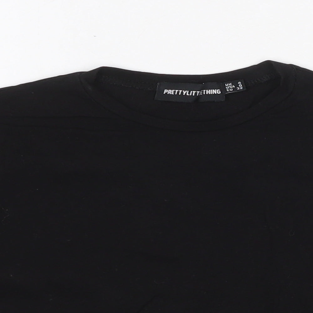Womens UK Size 4 PRETTYLITTLETHING Black Cropped T-Shirt