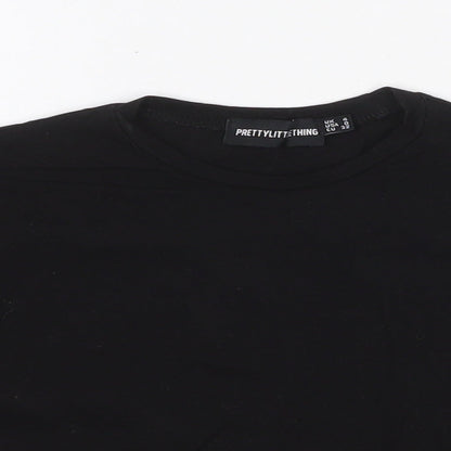 Womens UK Size 4 PRETTYLITTLETHING Black Cropped T-Shirt