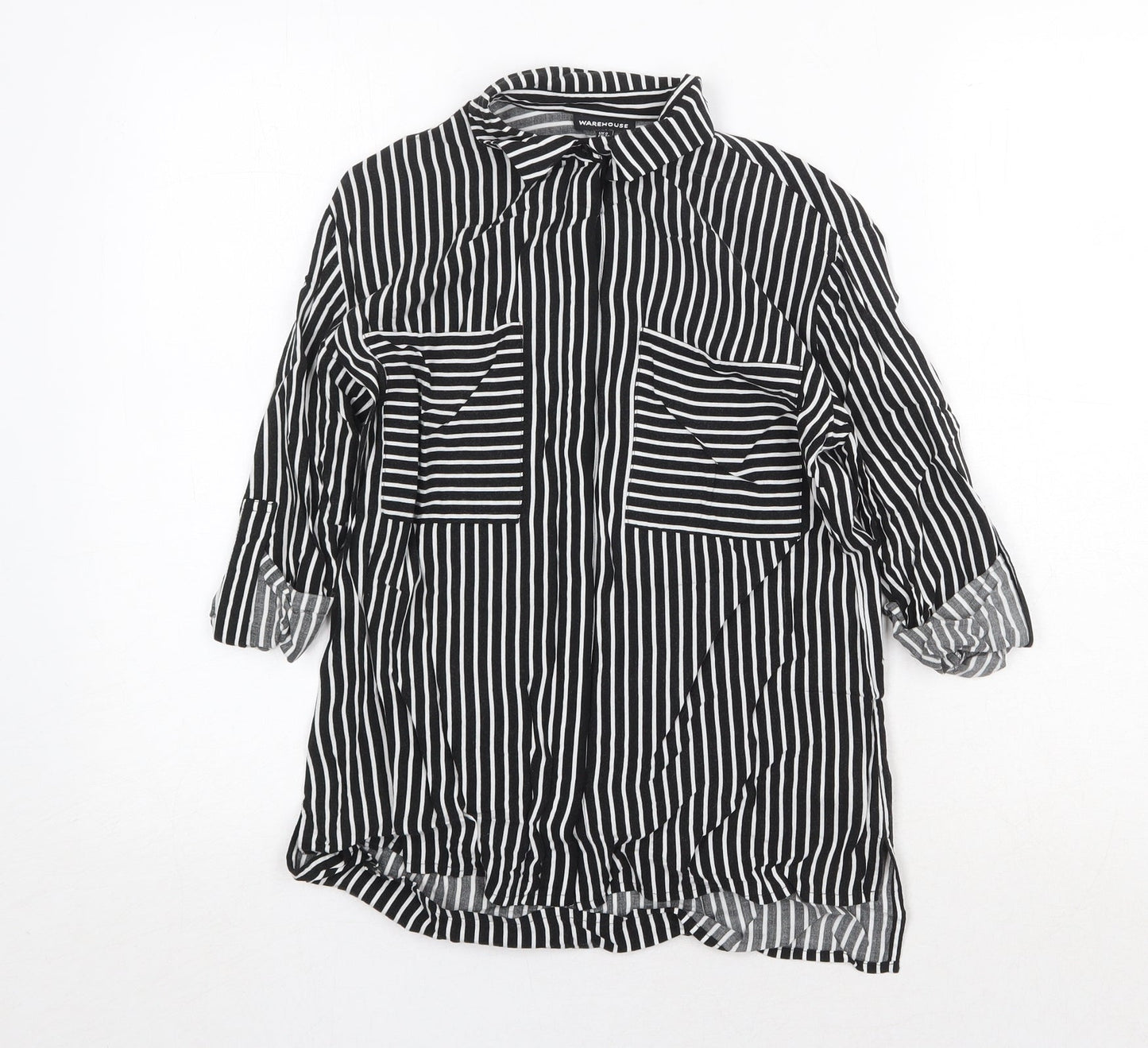 Womens UK Size 8 Warehouse Black Basic Button-Up