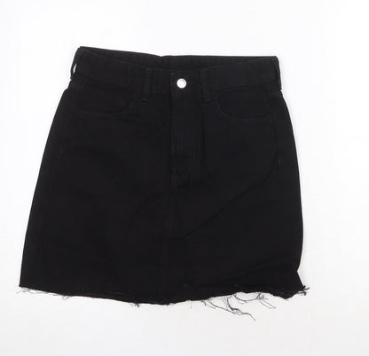 H&M Womens Black Cotton A-Line Skirt Size 8 Zip