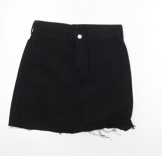 H&M Womens Black Cotton A-Line Skirt Size 8 Zip