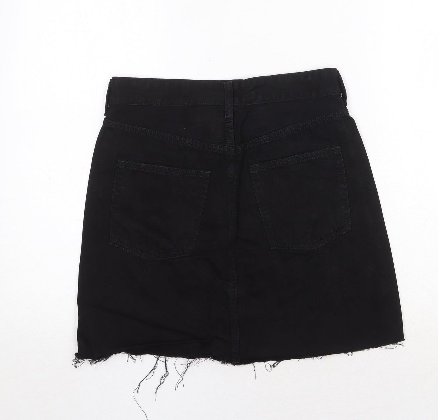 H&M Womens Black Cotton A-Line Skirt Size 8 Zip