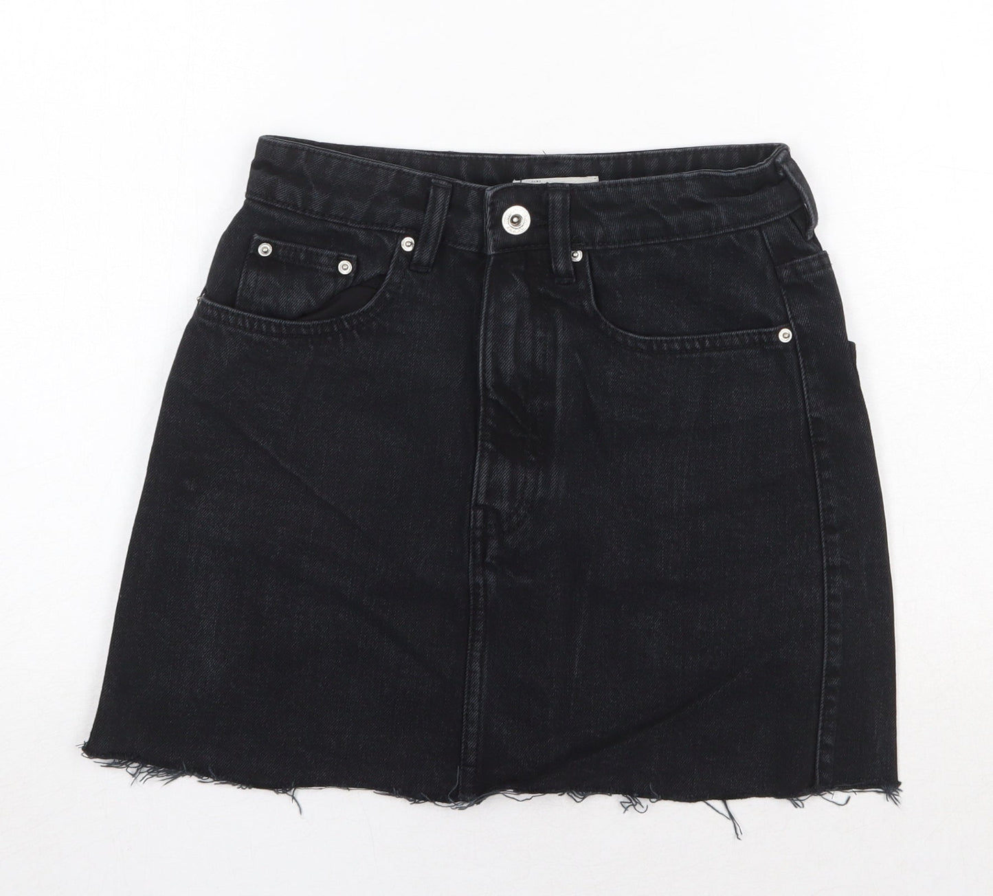 TRF Womens Black Cotton Mini Skirt Size 26 in Zip