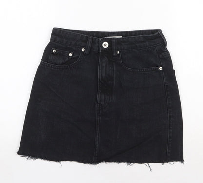 TRF Womens Black Cotton Mini Skirt Size 26 in Zip