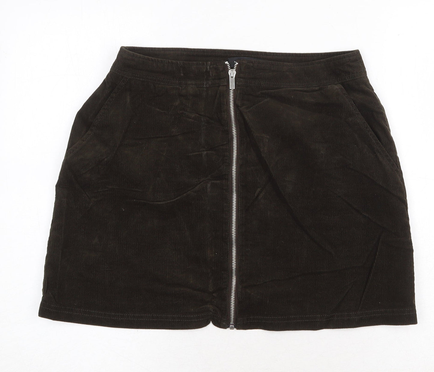 New Look Womens Green Cotton A-Line Skirt Size 10 Zip