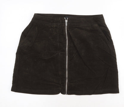 New Look Womens Green Cotton A-Line Skirt Size 10 Zip