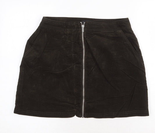 New Look Womens Green Cotton A-Line Skirt Size 10 Zip