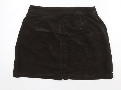 New Look Womens Green Cotton A-Line Skirt Size 10 Zip