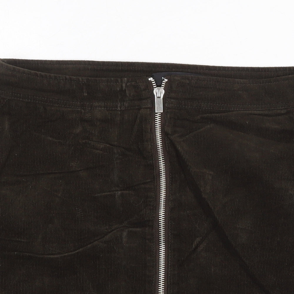 New Look Womens Green Cotton A-Line Skirt Size 10 Zip