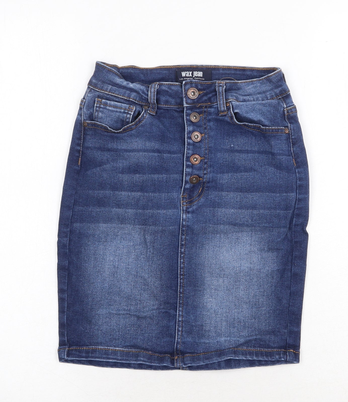 WAX JEAN Womens Blue Cotton A-Line Skirt Size S Button