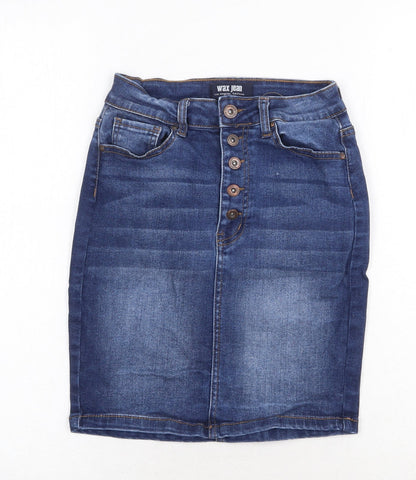 WAX JEAN Womens Blue Cotton A-Line Skirt Size S Button
