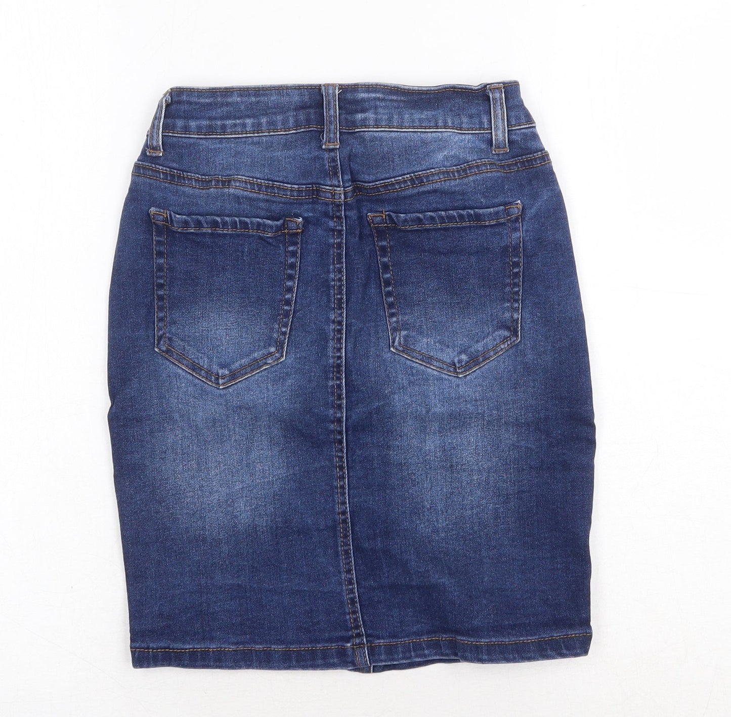 WAX JEAN Womens Blue Cotton A-Line Skirt Size S Button