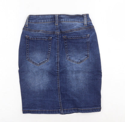 WAX JEAN Womens Blue Cotton A-Line Skirt Size S Button