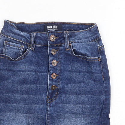 WAX JEAN Womens Blue Cotton A-Line Skirt Size S Button